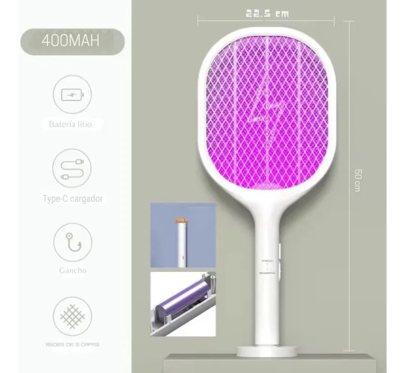 INSECTI-GUARD Raqueta Eléctrica con Luz Ultravioleta Matamosquitos
