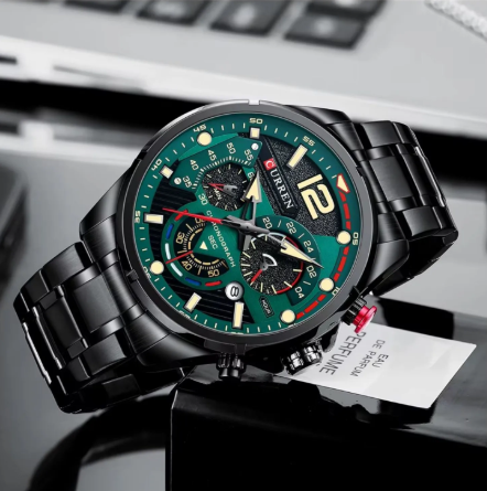 Reloj Curren 8395 Negro Verde Acero Inox