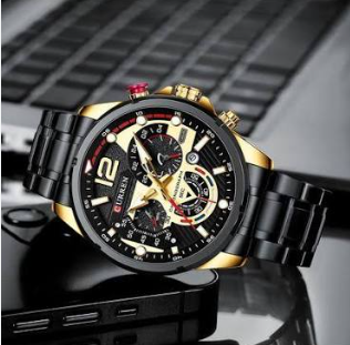 Reloj Curren 8395 Negro Dorado Acero-inox