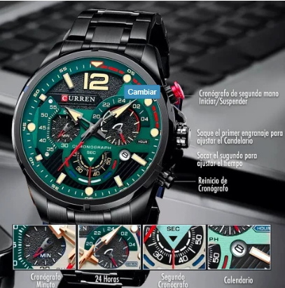 Reloj Curren 8395 Negro Verde Acero Inox